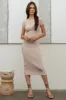 Beige Short Sleeve Rib Knit Maternity Midi Dress sold by Pinkblush
