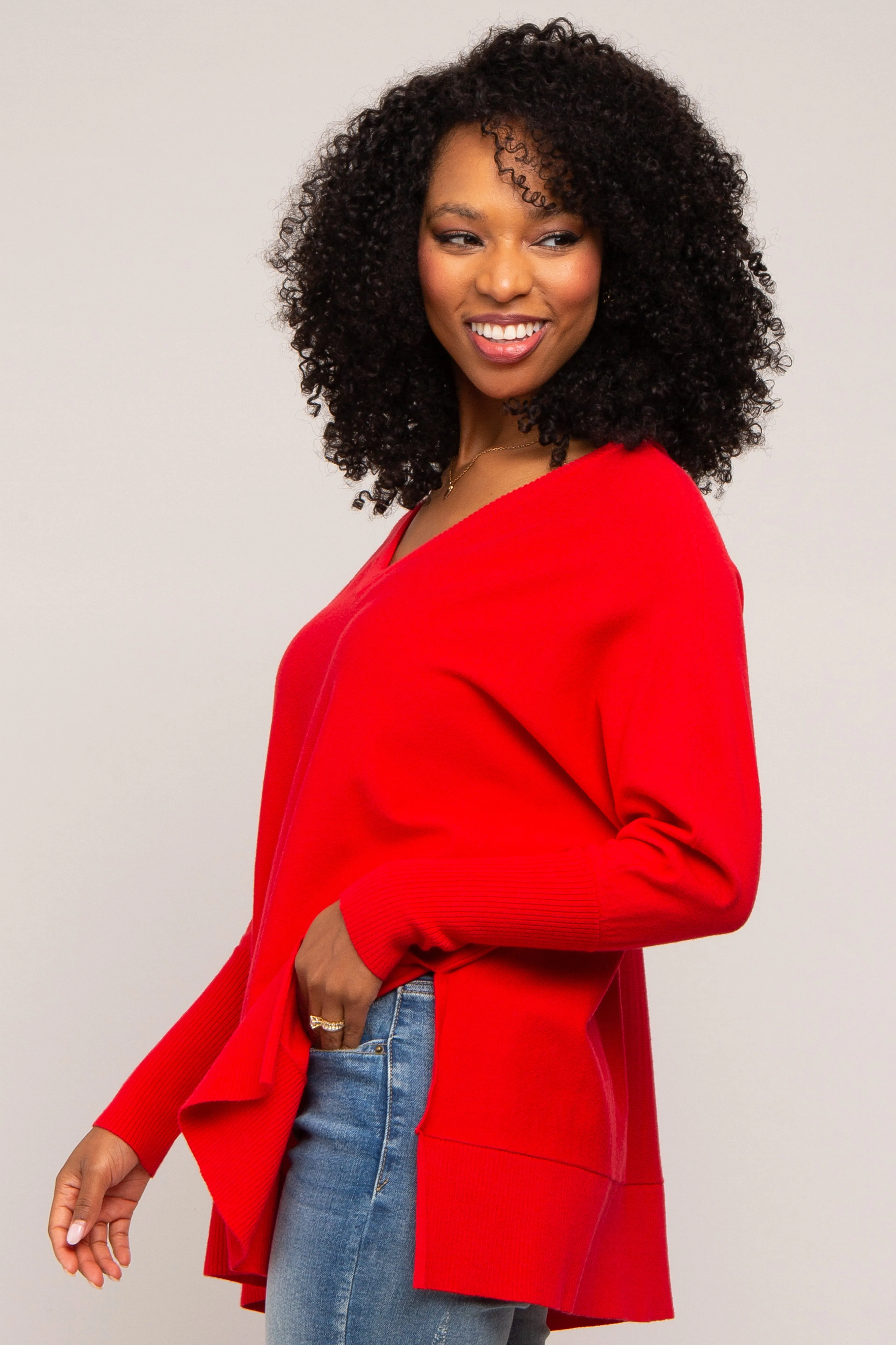 Red Knit Long Dolman Sleeve Top sold by Pinkblush product image thumbnail 3