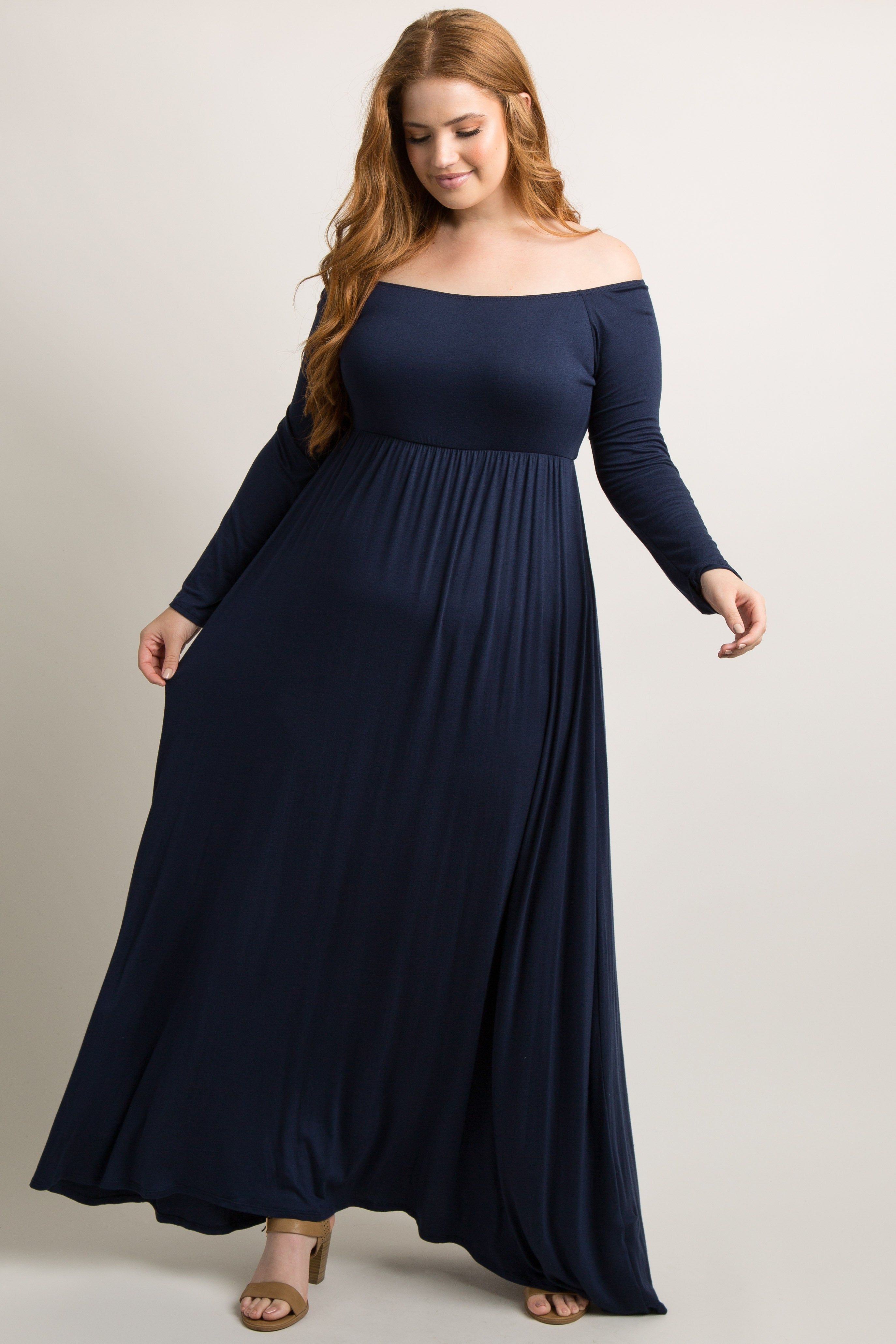 PinkBlush Navy Blue Solid Off Shoulder Maternity Plus Maxi Dress sold by Pinkblush product image thumbnail 5