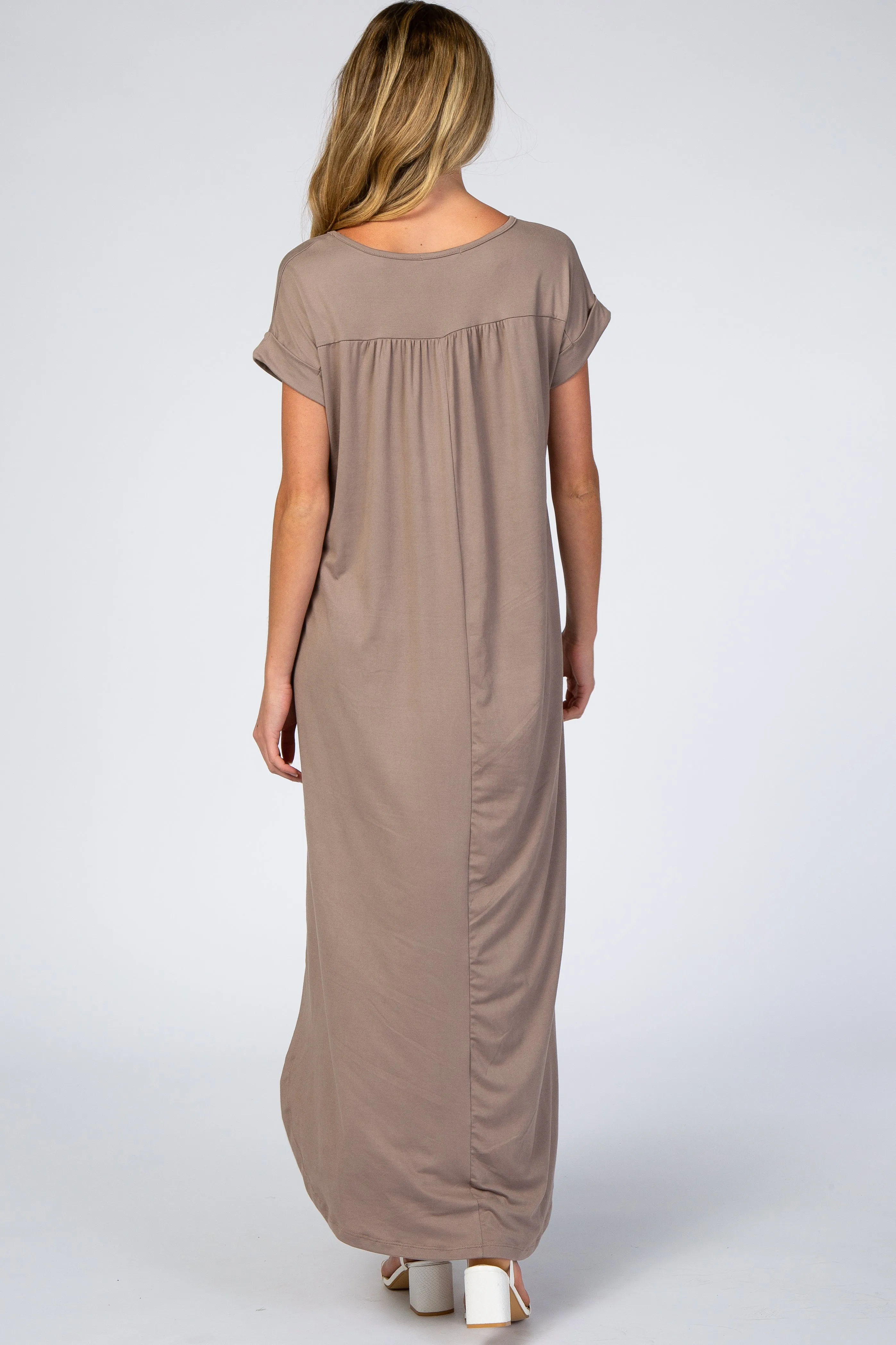 Taupe Side Slit Maternity Maxi Dress sold by Pinkblush product image thumbnail 4
