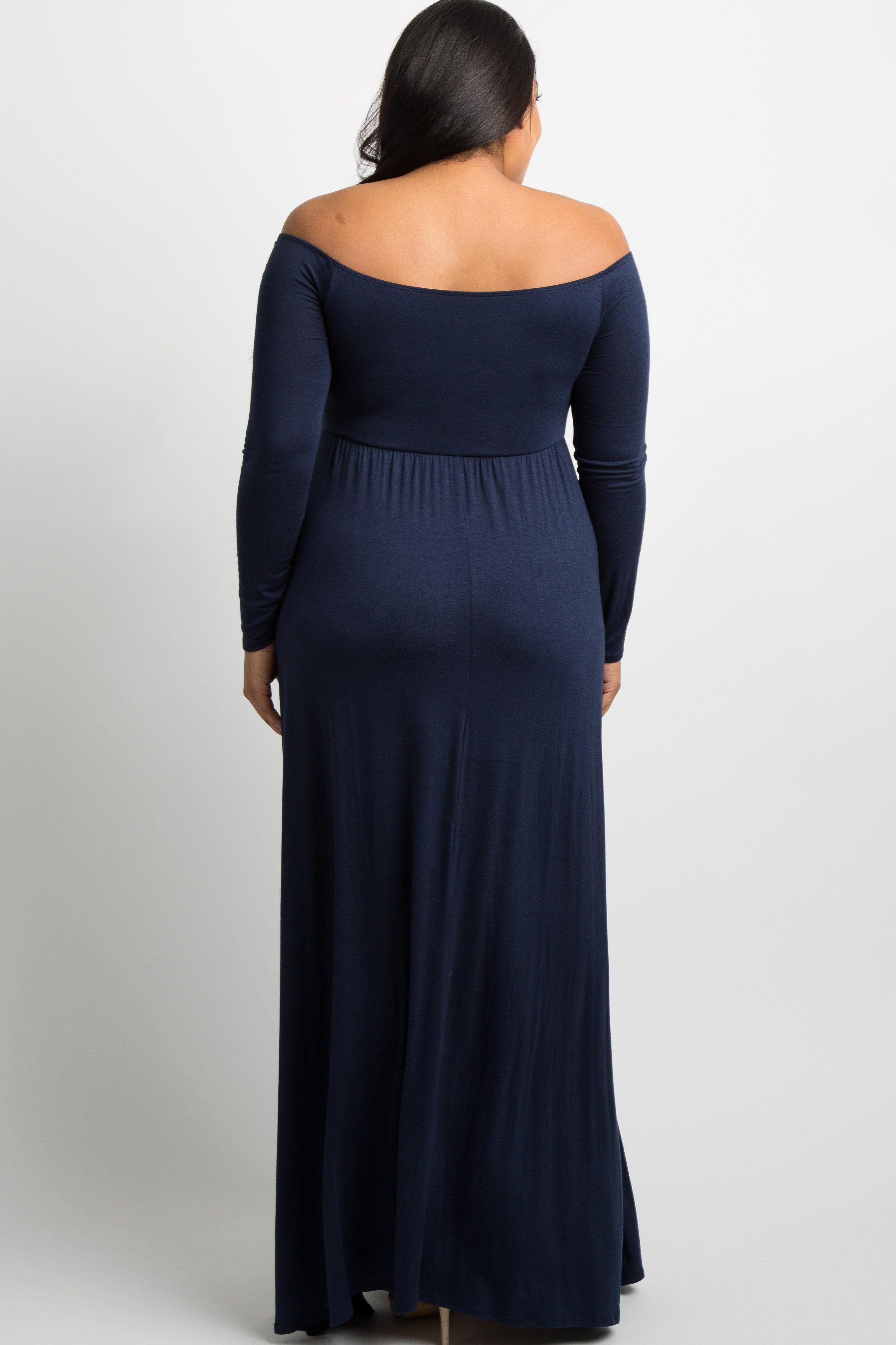 PinkBlush Navy Blue Solid Off Shoulder Maternity Plus Maxi Dress sold by Pinkblush product image thumbnail 3