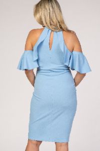 PinkBlush Light Blue Mock Neck Ruffle Trim Fitted Maternity Dress sold by Pinkblush