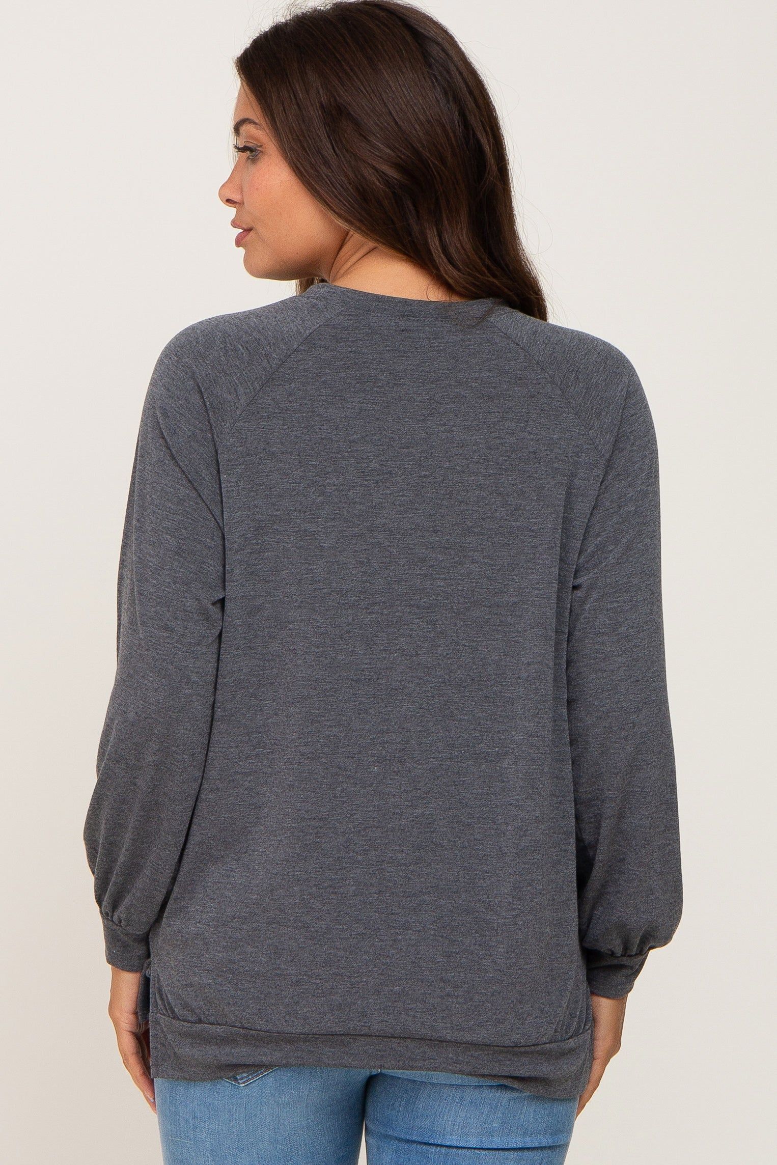 Charcoal Hi-Low Side Slit Long Sleeve Maternity Top sold by Pinkblush product image thumbnail 3