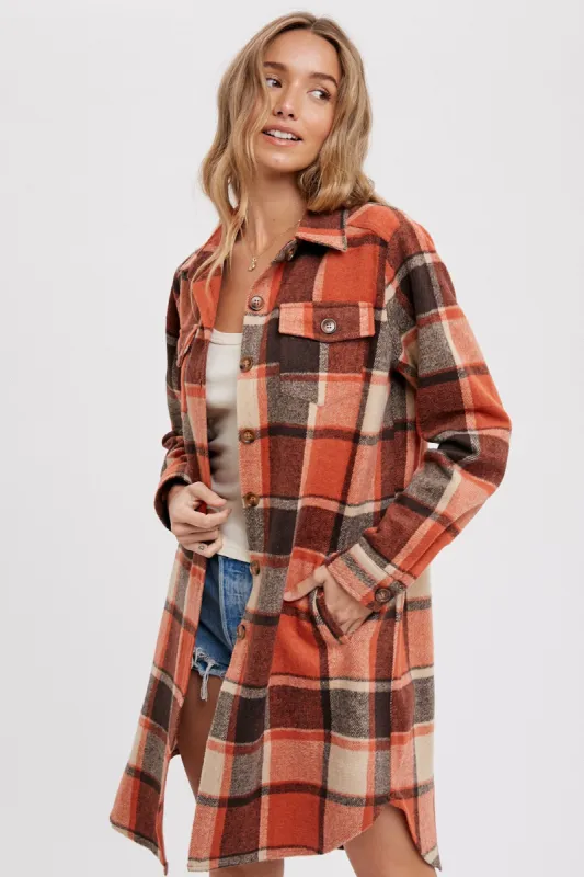 Rust Plaid Fleece Long Shirt Jacket sold by Pinkblush