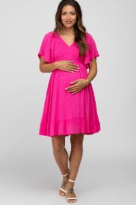 Fuchsia Smocked Maternity Dress sold by Pinkblush