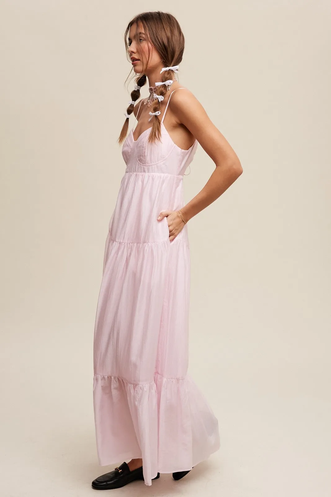 Light Pink Sleeveless Tiered Maxi Dress sold by Pinkblush product image thumbnail 2