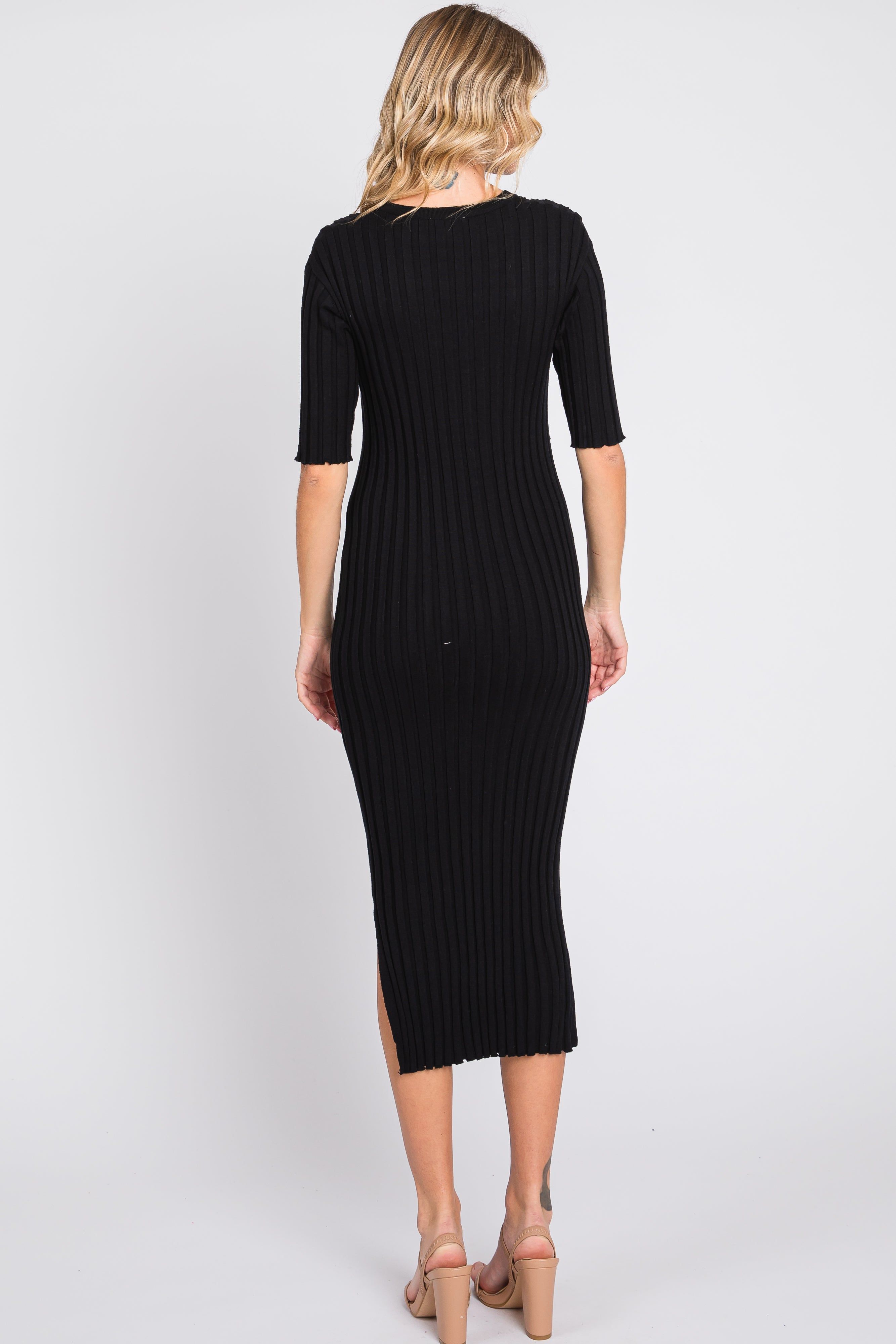Black Ribbed Knit Midi Dress sold by Pinkblush product image thumbnail 3