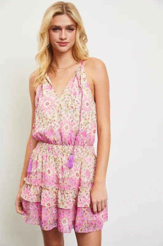 Cream Flower Print Ruffled Romper Dress sold by Pinkblush