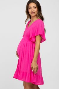 Fuchsia Smocked Maternity Dress sold by Pinkblush