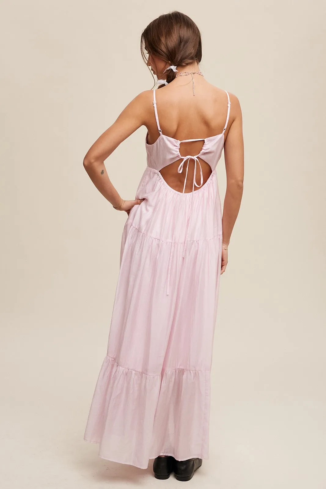 Light Pink Sleeveless Tiered Maxi Dress sold by Pinkblush product image thumbnail 3