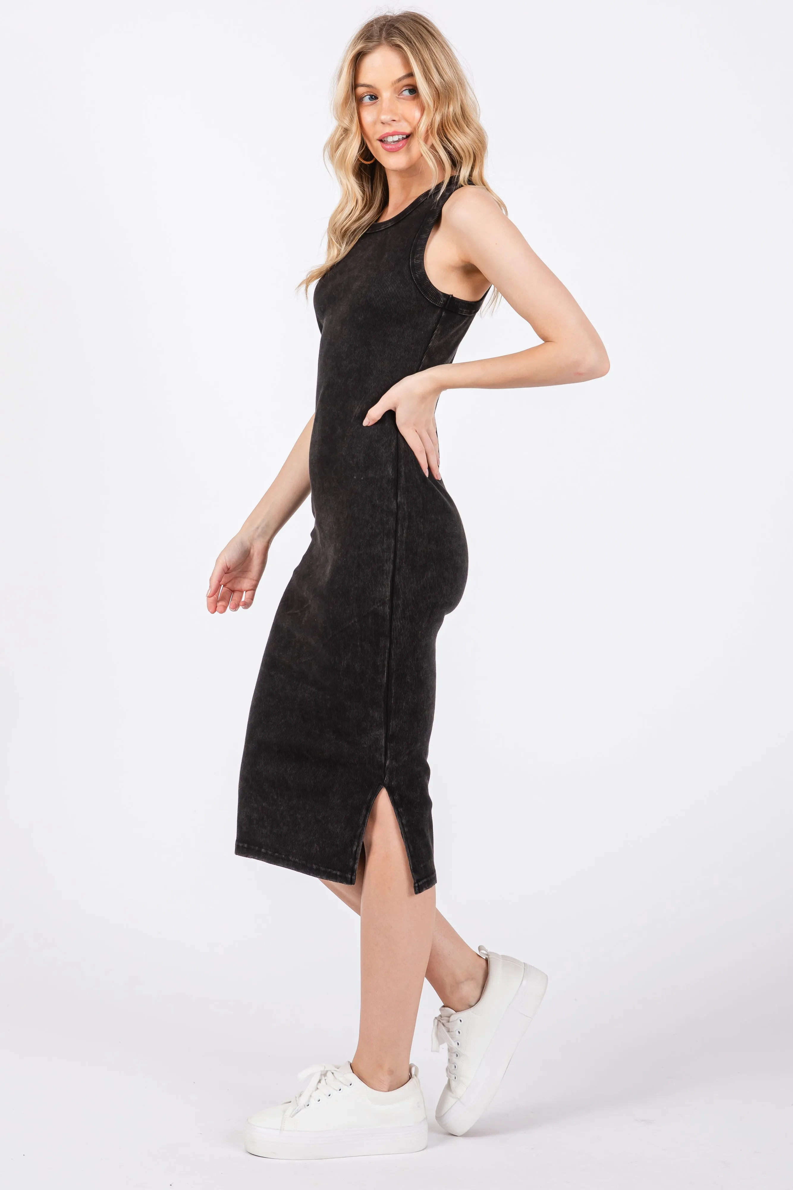 Black Acid Wash Ribbed Sleeveless Midi Dress sold by Pinkblush product image thumbnail 2