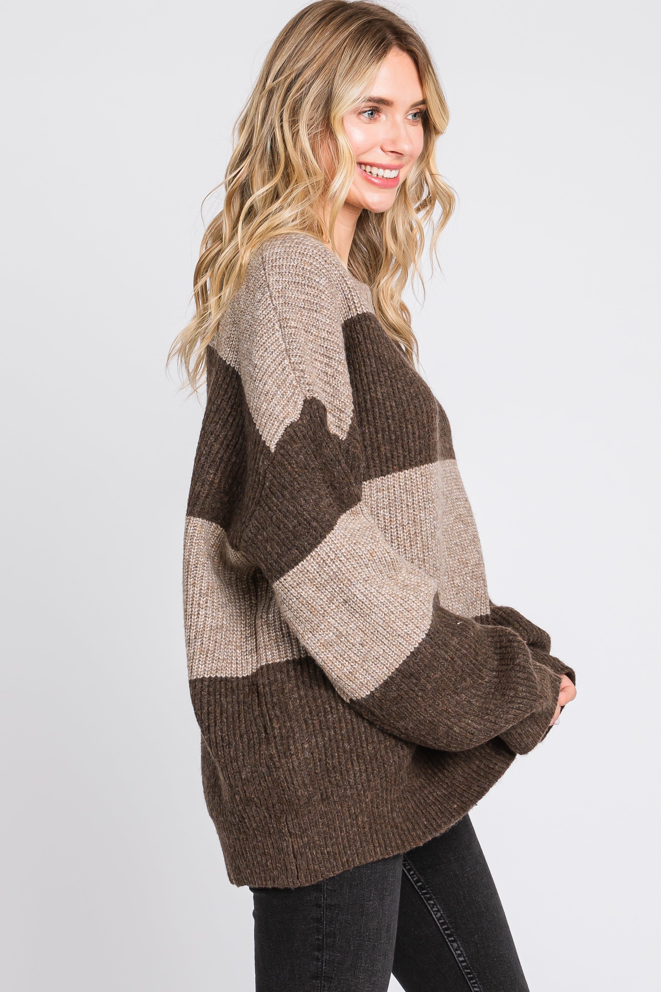 Brown Striped Color Block Sweater sold by Pinkblush product image thumbnail 2