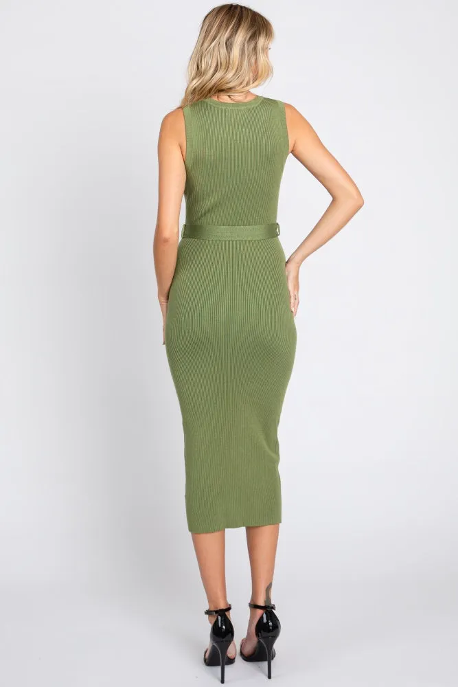 Olive Rib Knit Sleeveless Midi Dress sold by Pinkblush product image thumbnail 3