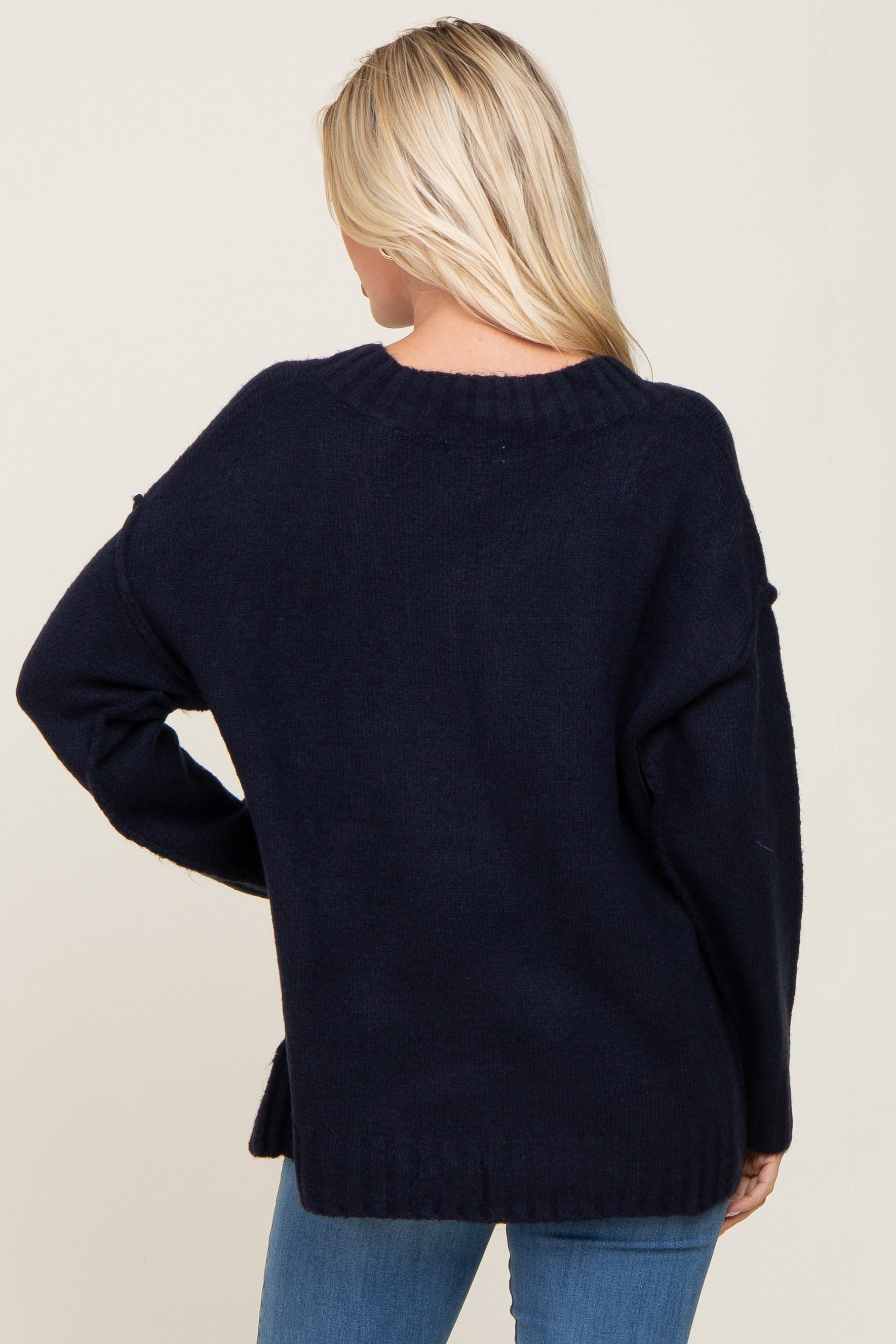 Navy V-Neck Brushed Knit Sweater sold by Pinkblush product image thumbnail 3