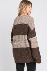 Brown Striped Color Block Sweater sold by Pinkblush