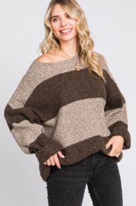Brown Striped Color Block Sweater sold by Pinkblush