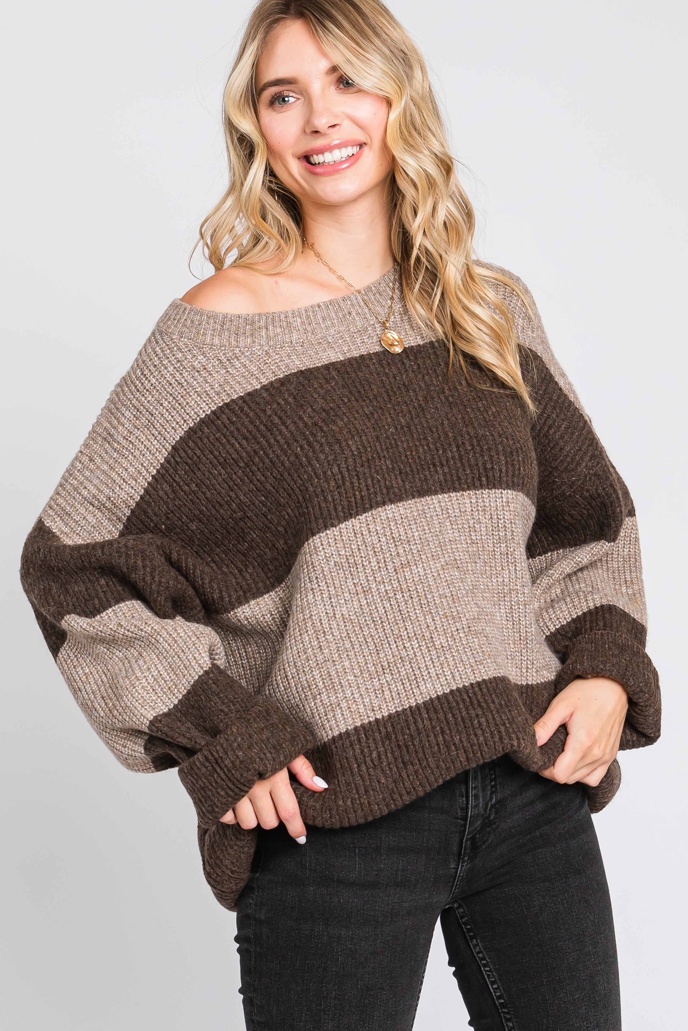 Brown Striped Color Block Sweater sold by Pinkblush product image thumbnail 4