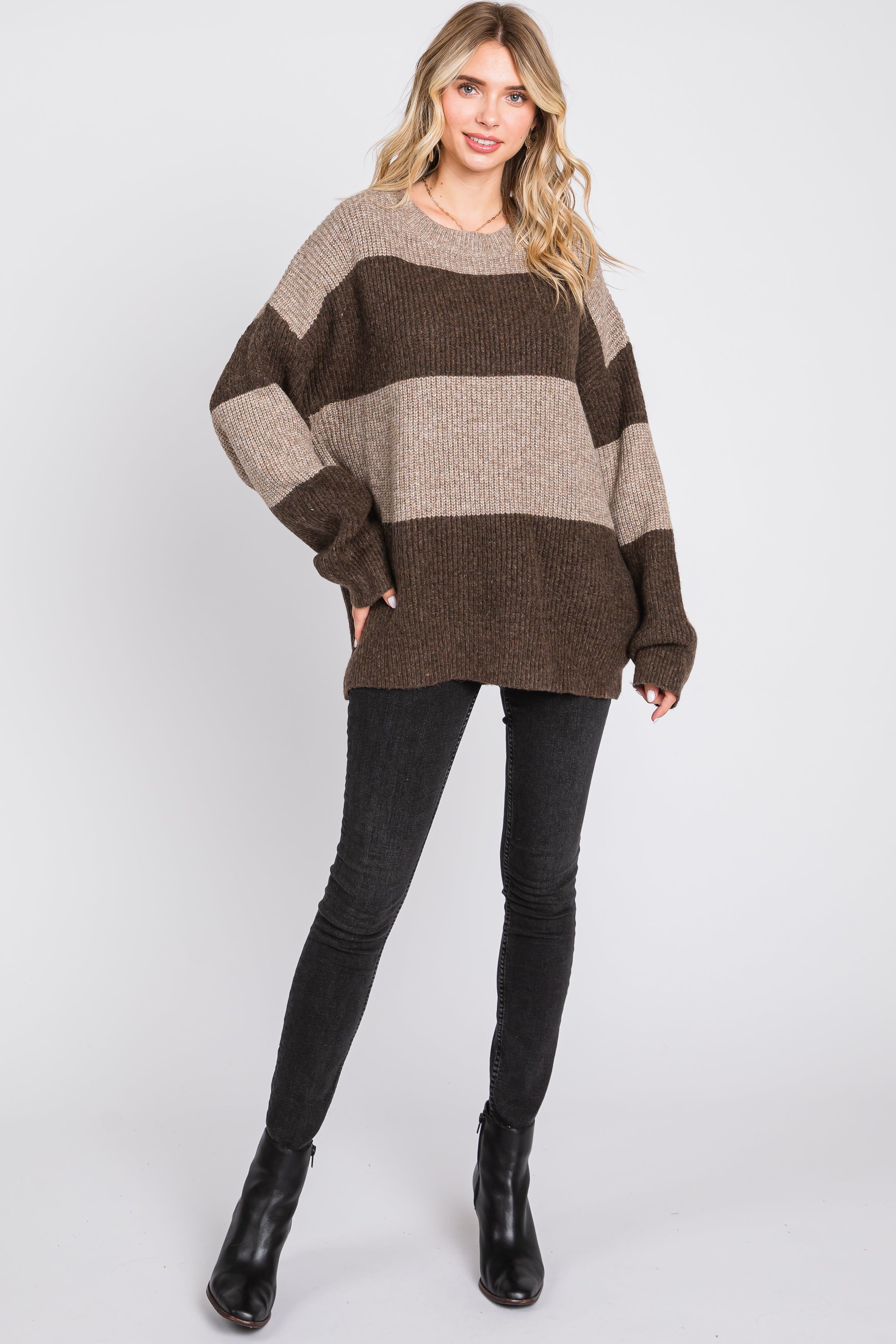 Brown Striped Color Block Sweater sold by Pinkblush