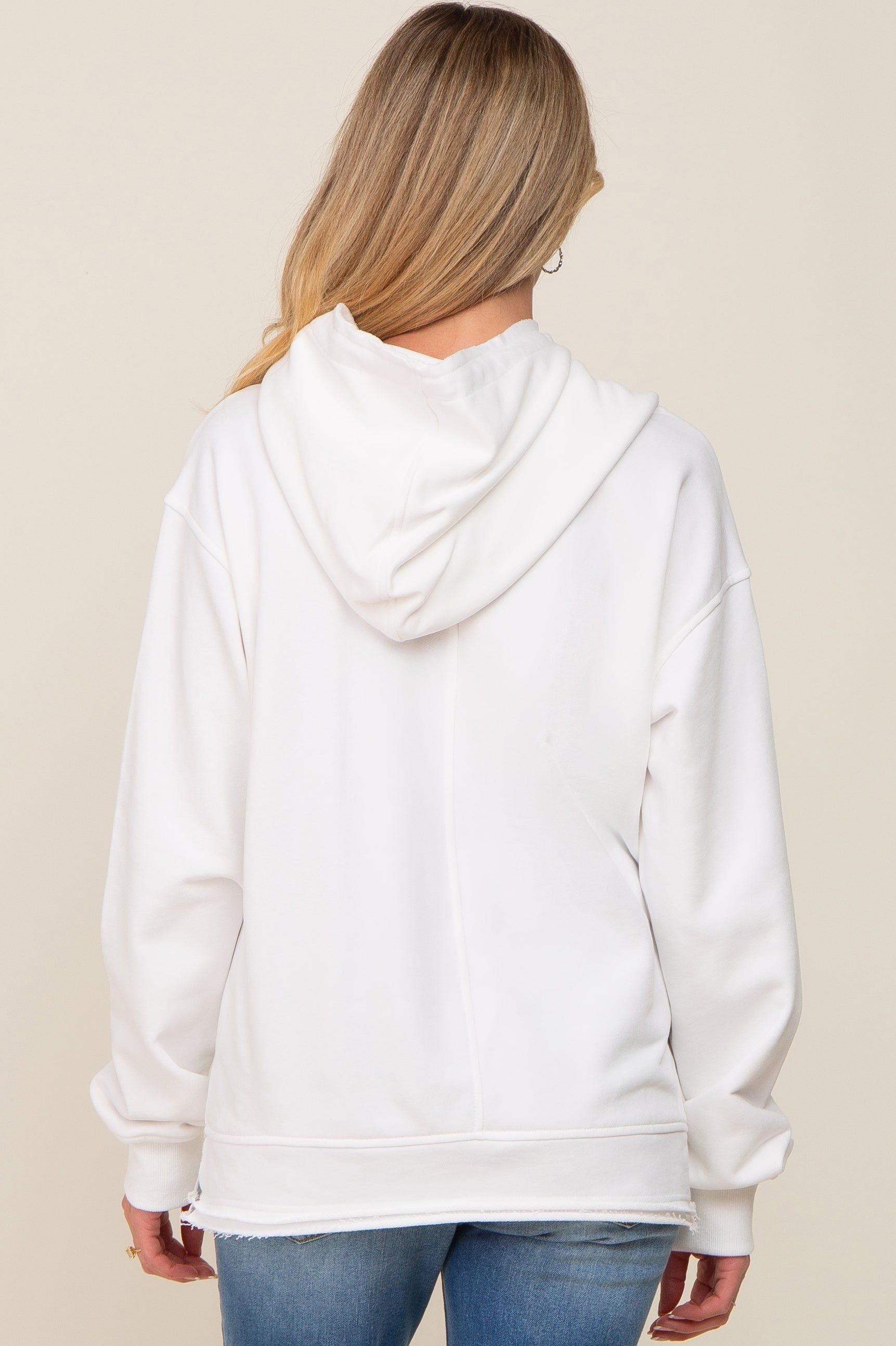 White Raw Edge Trim Maternity Drawstring Hoodie sold by Pinkblush product image thumbnail 4