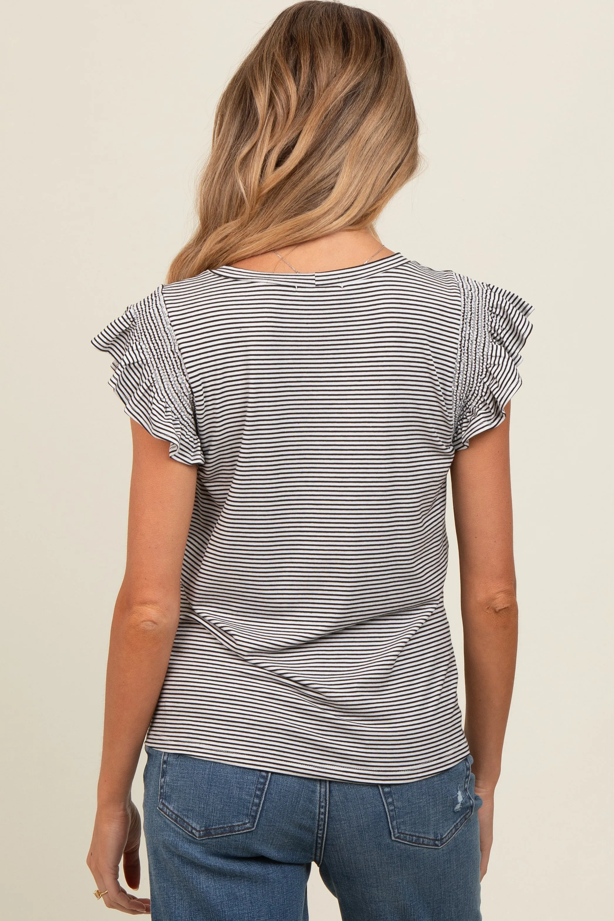 Ivory Striped Flutter Sleeve Maternity Top sold by Pinkblush product image thumbnail 3