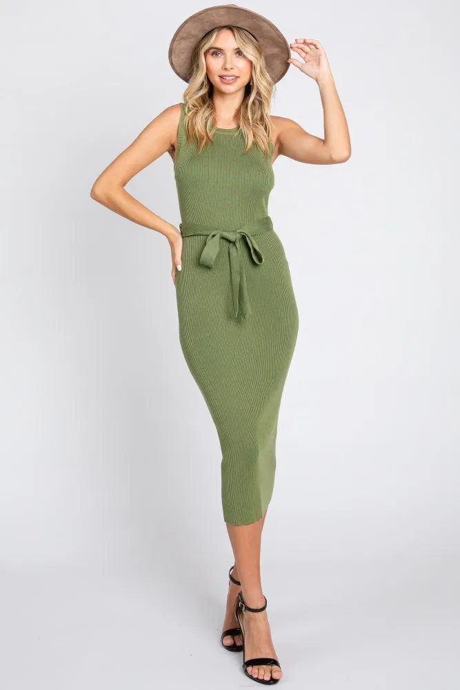 Olive Rib Knit Sleeveless Midi Dress sold by Pinkblush product image thumbnail 5