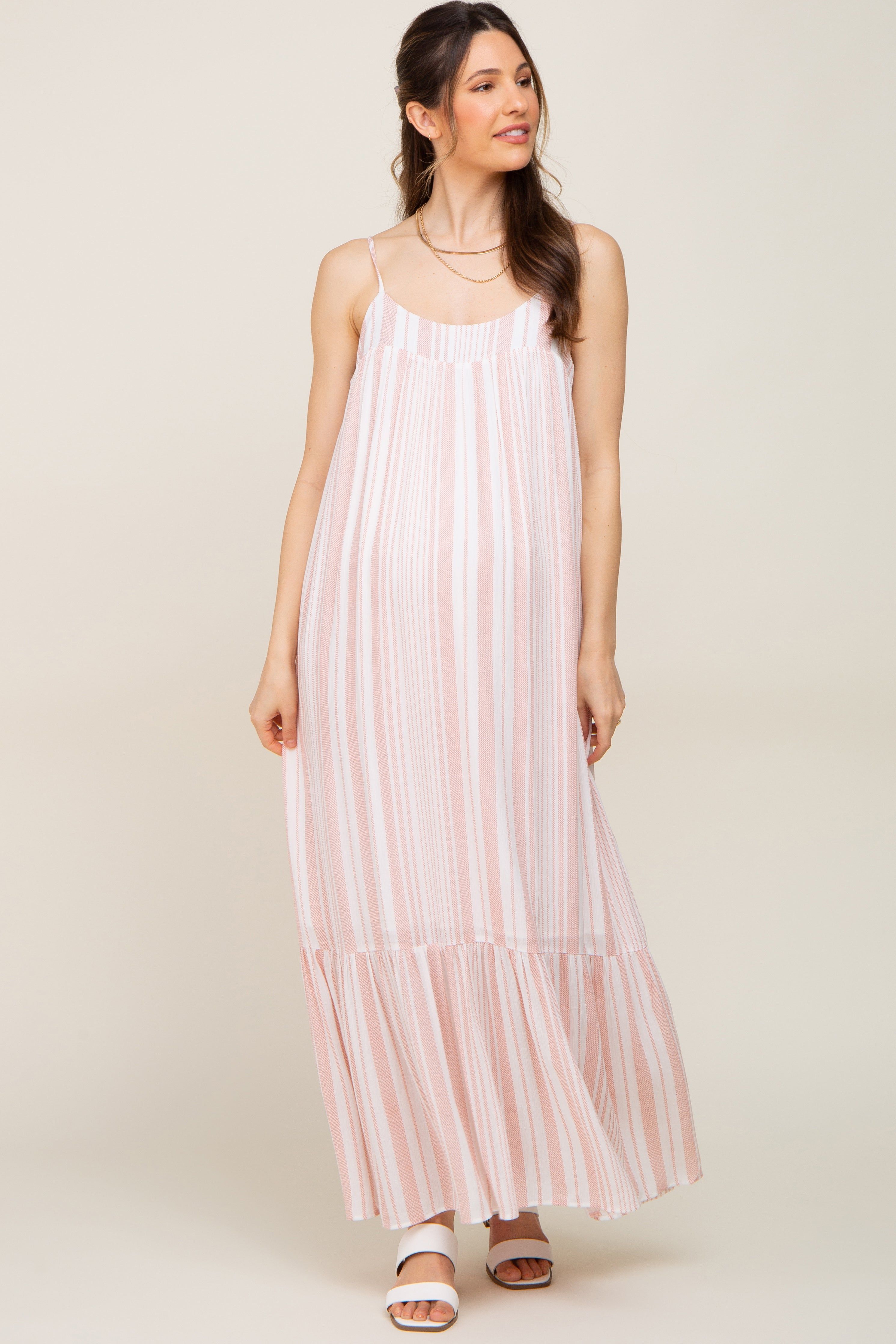 Coral Striped Sleeveless Maternity Maxi Dress sold by Pinkblush product image thumbnail 4