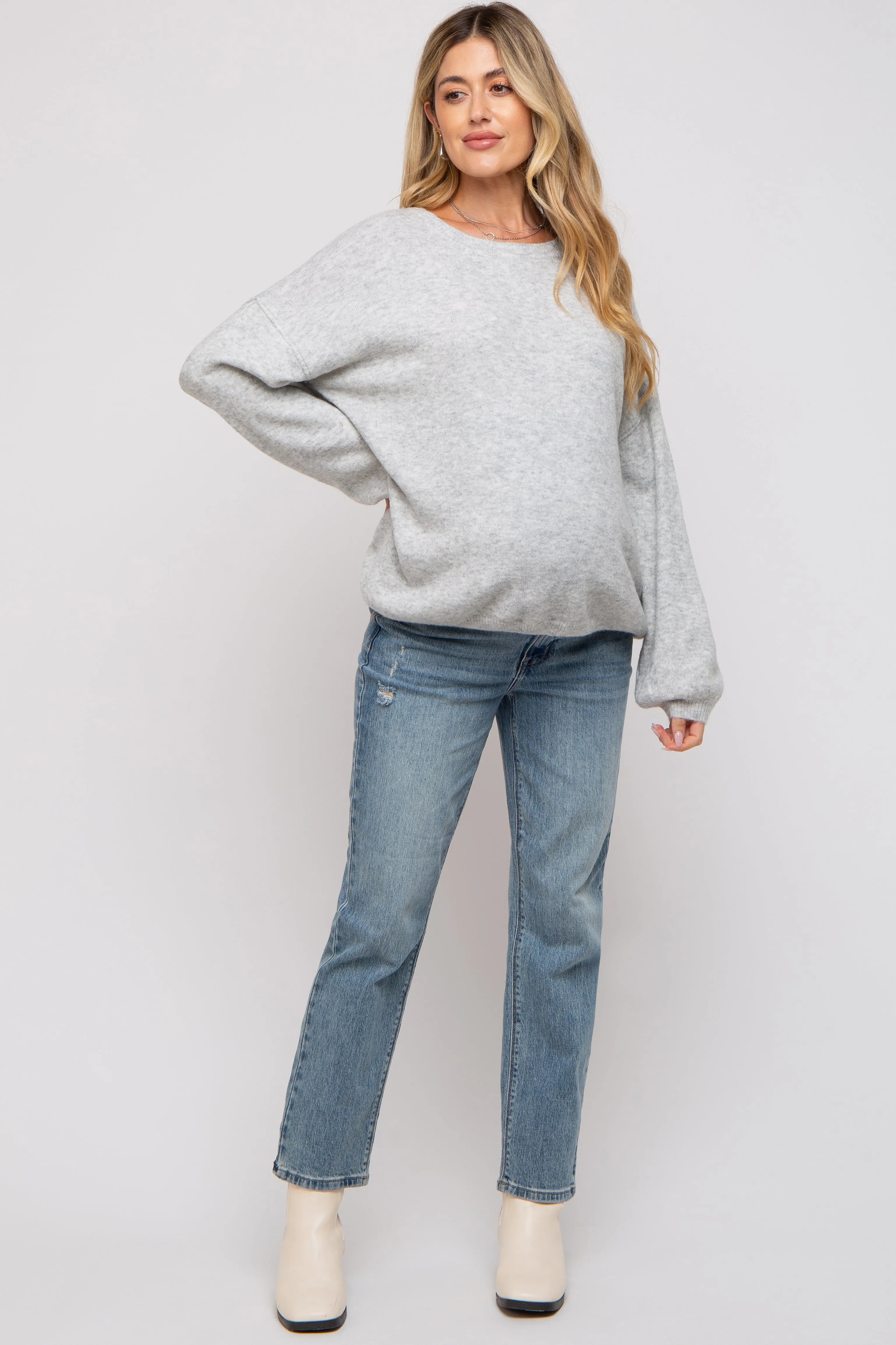 Heather Grey Basic Drop Shoulder Maternity Sweater sold by Pinkblush product image thumbnail 5