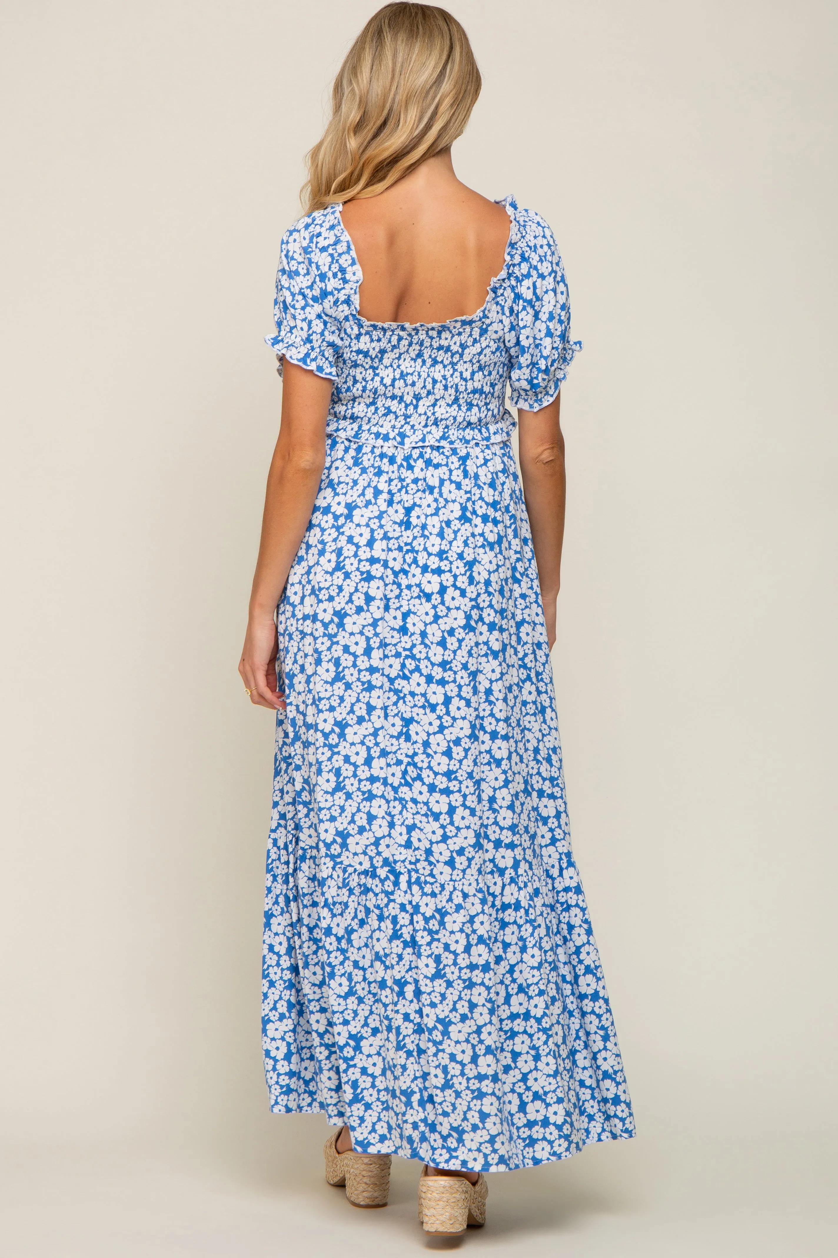 Blue Floral Cinched Bust Maternity Maxi Dress sold by Pinkblush product image thumbnail 4