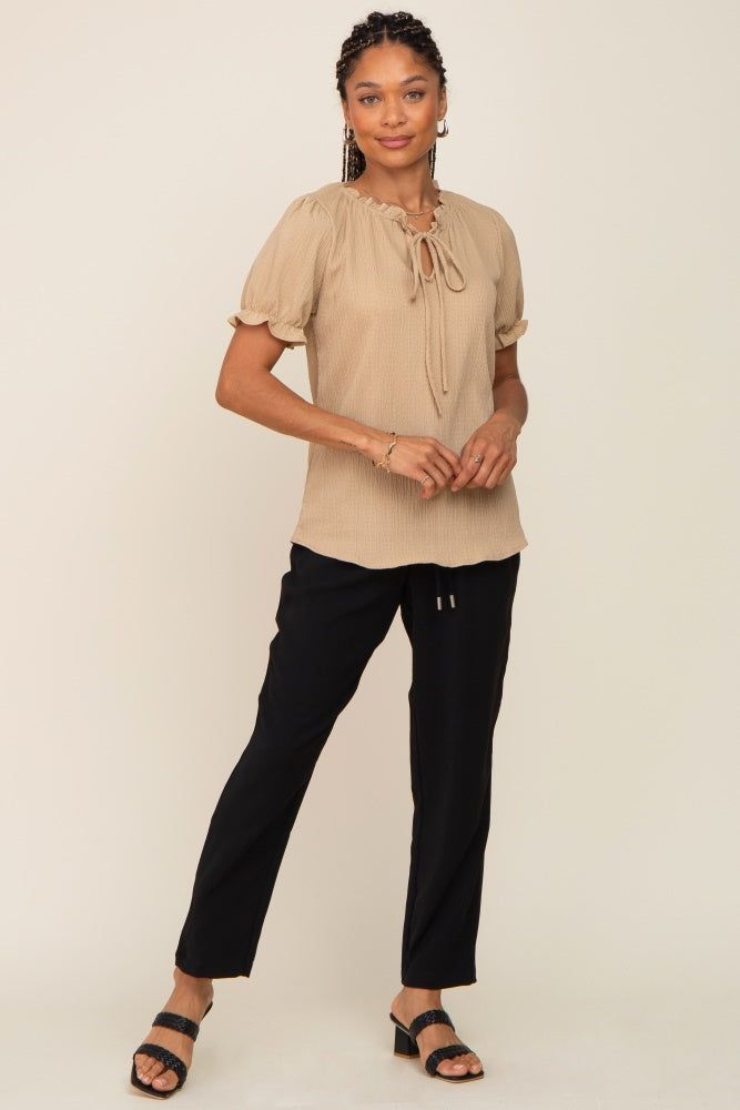 Beige Ruffle Accent Tie Front Blouse sold by Pinkblush product image thumbnail 4