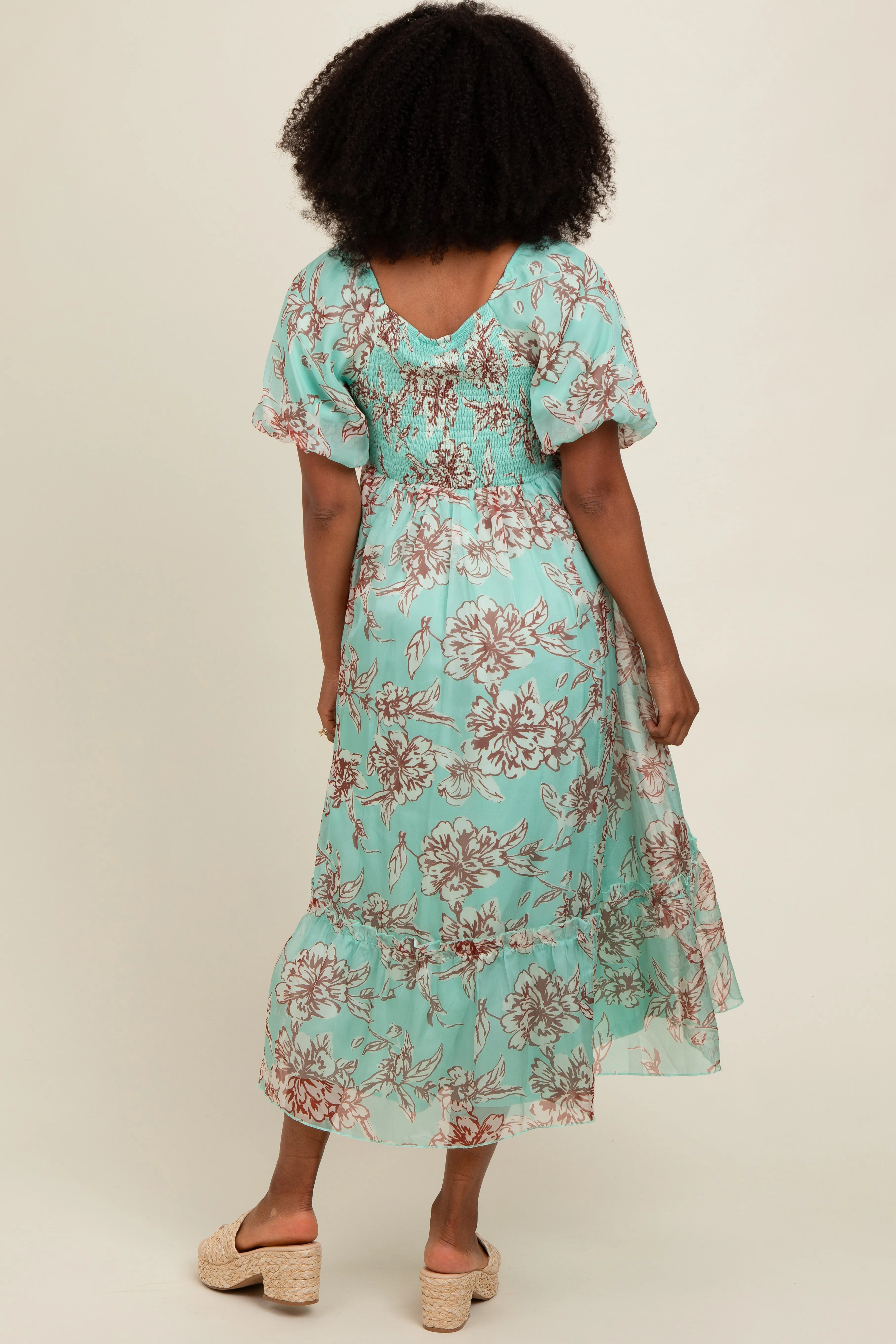 Mint Green Floral Chiffon Ruffle Hem Midi Dress sold by Pinkblush product image thumbnail 4