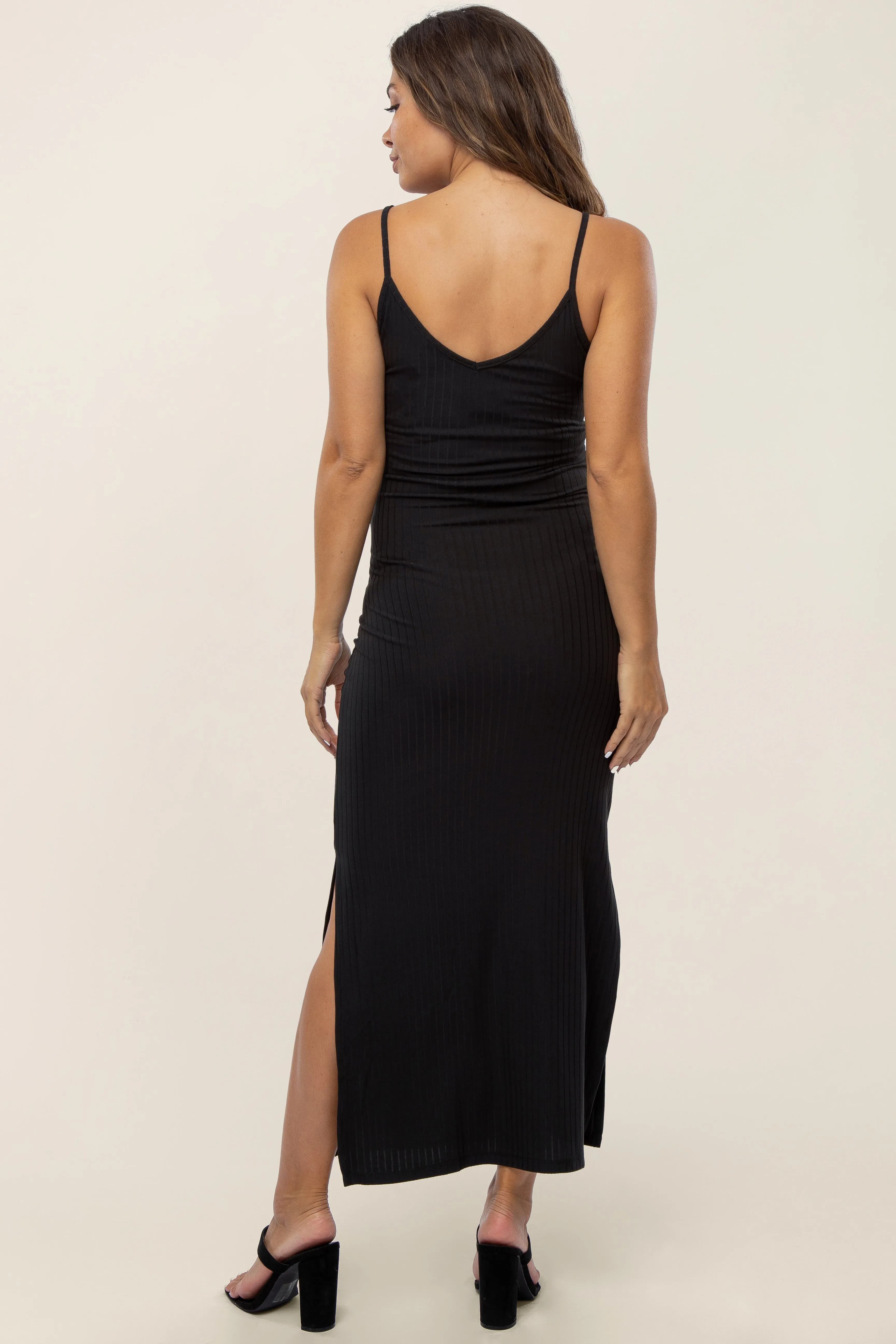Black Ribbed Side Slit Maternity Maxi Dress sold by Pinkblush product image thumbnail 3