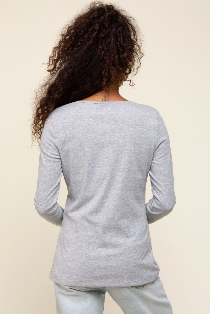 Heather Grey Button Front Long Sleeve Top sold by Pinkblush product image thumbnail 3