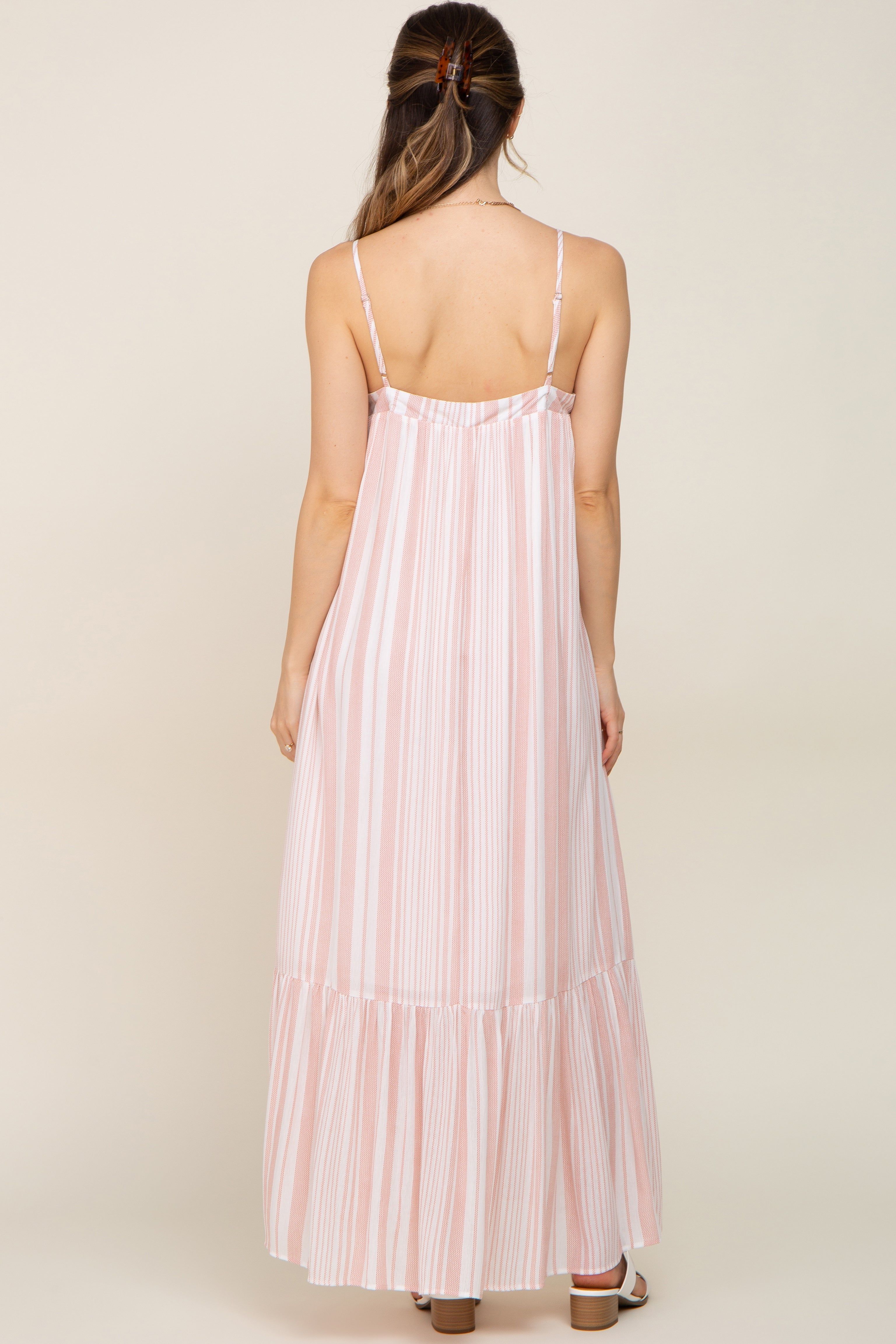 Coral Striped Sleeveless Maternity Maxi Dress sold by Pinkblush product image thumbnail 3