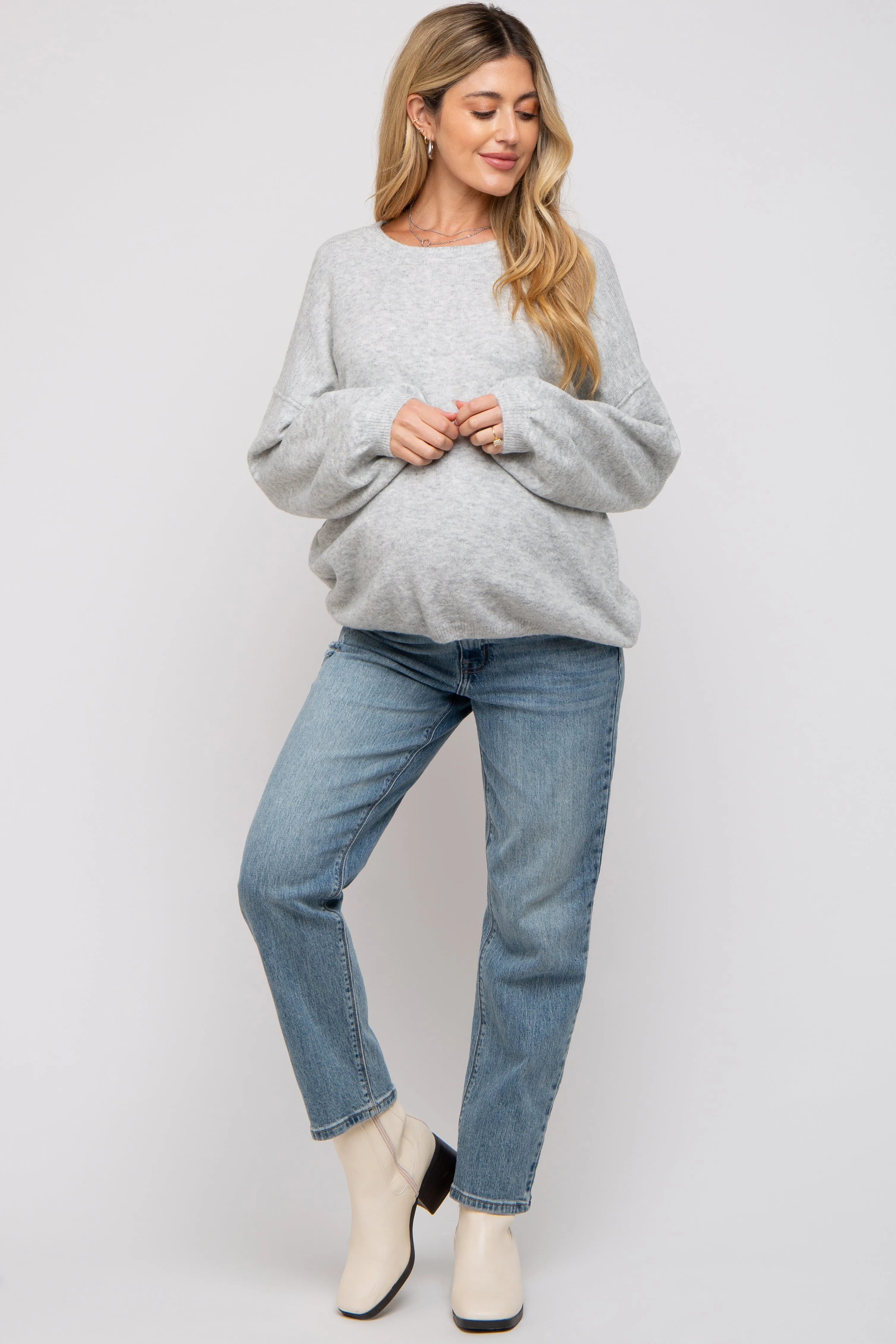 Heather Grey Basic Drop Shoulder Maternity Sweater sold by Pinkblush product image thumbnail 4