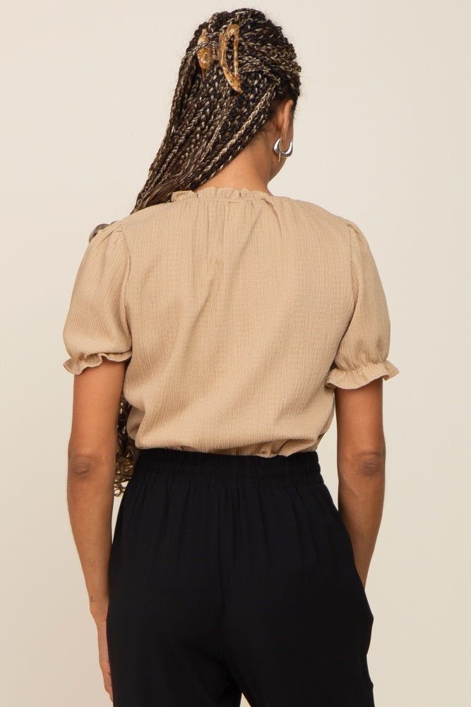 Beige Ruffle Accent Tie Front Blouse sold by Pinkblush product image thumbnail 3