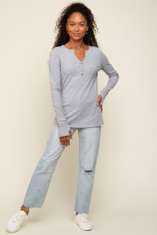 Heather Grey Button Front Long Sleeve Top sold by Pinkblush product image thumbnail 4