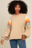 Beige Colorblock Bubble Sleeve Pullover sold by Pinkblush