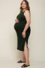 Forest Green Basic Ribbed Side Slit Maternity Plus Midi Dress sold by Pinkblush