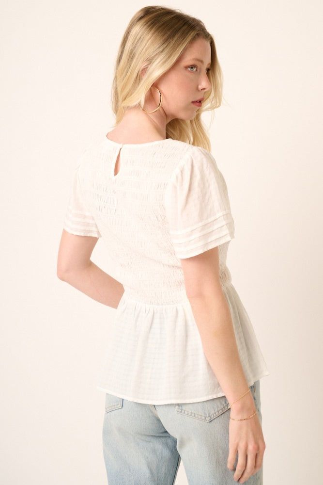 White Smocking Detail Peplum Blouse sold by Pinkblush product image thumbnail 3