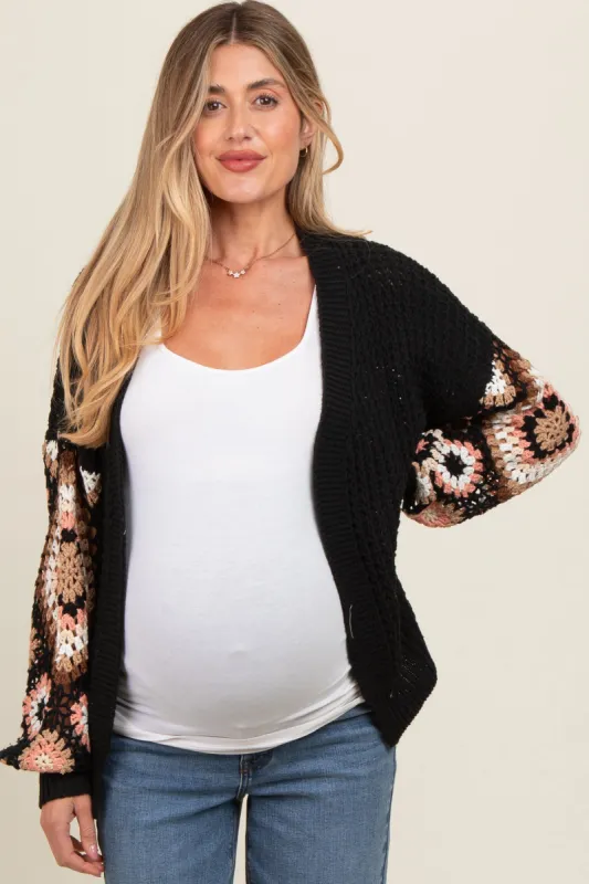 Black Sleeve Crochet Maternity Cardigan sold by Pinkblush