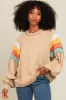 Beige Colorblock Bubble Sleeve Pullover sold by Pinkblush