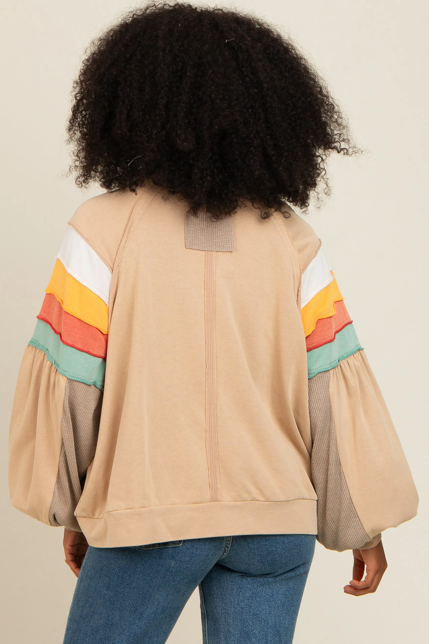 Beige Colorblock Bubble Sleeve Pullover sold by Pinkblush product image thumbnail 4