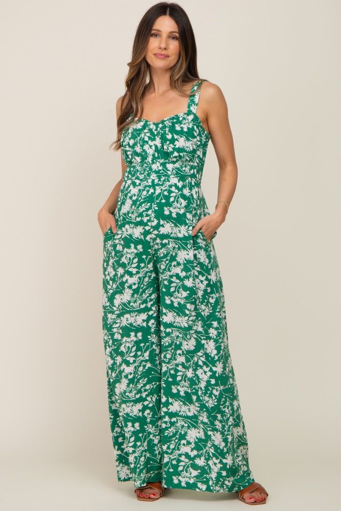 Green Floral Sweetheart Neck Maternity Jumpsuit sold by Pinkblush product image thumbnail 4