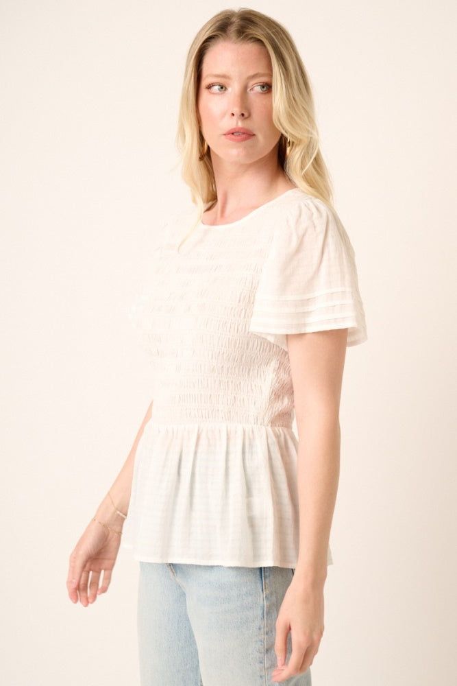 White Smocking Detail Peplum Blouse sold by Pinkblush product image thumbnail 2