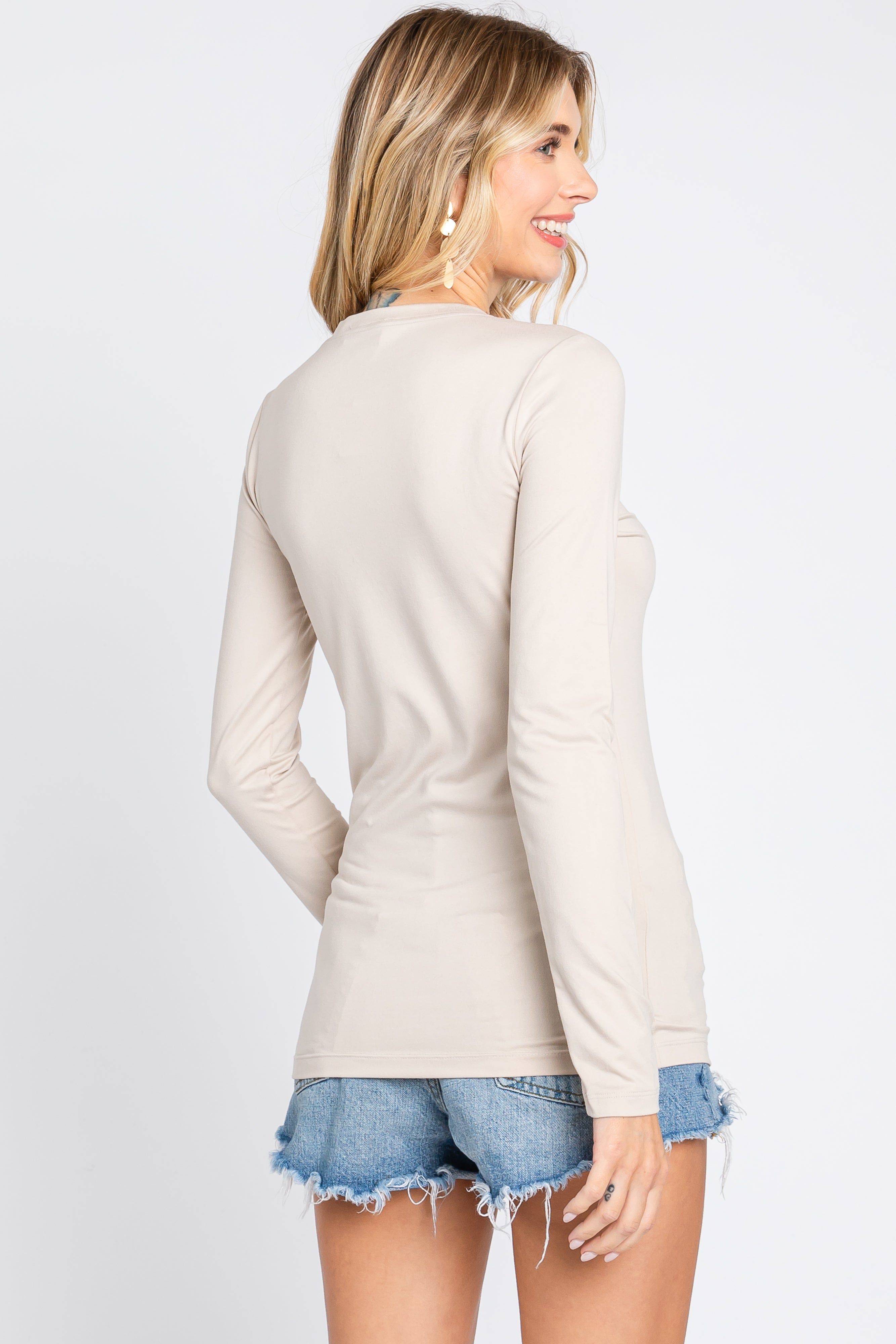 Beige Basic Long Sleeve Top sold by Pinkblush product image thumbnail 3