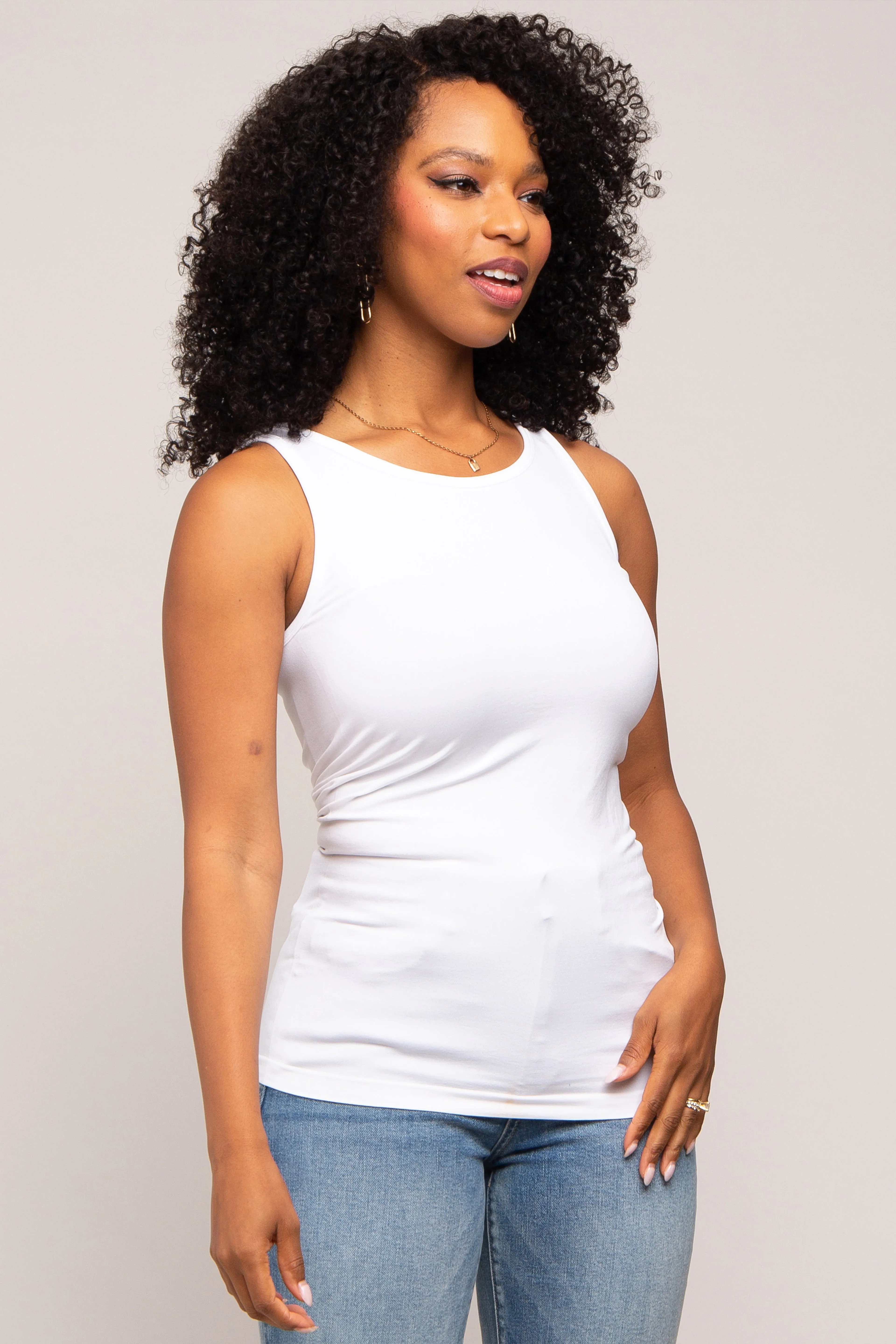 White Basic Seamless Tank sold by Pinkblush