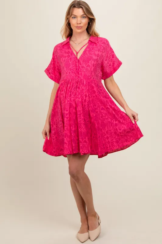 Fuchsia Printed Front Tie Maternity Dress sold by Pinkblush