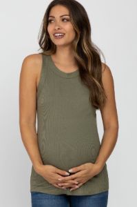 Olive Ribbed Sleeveless Maternity Top sold by Pinkblush