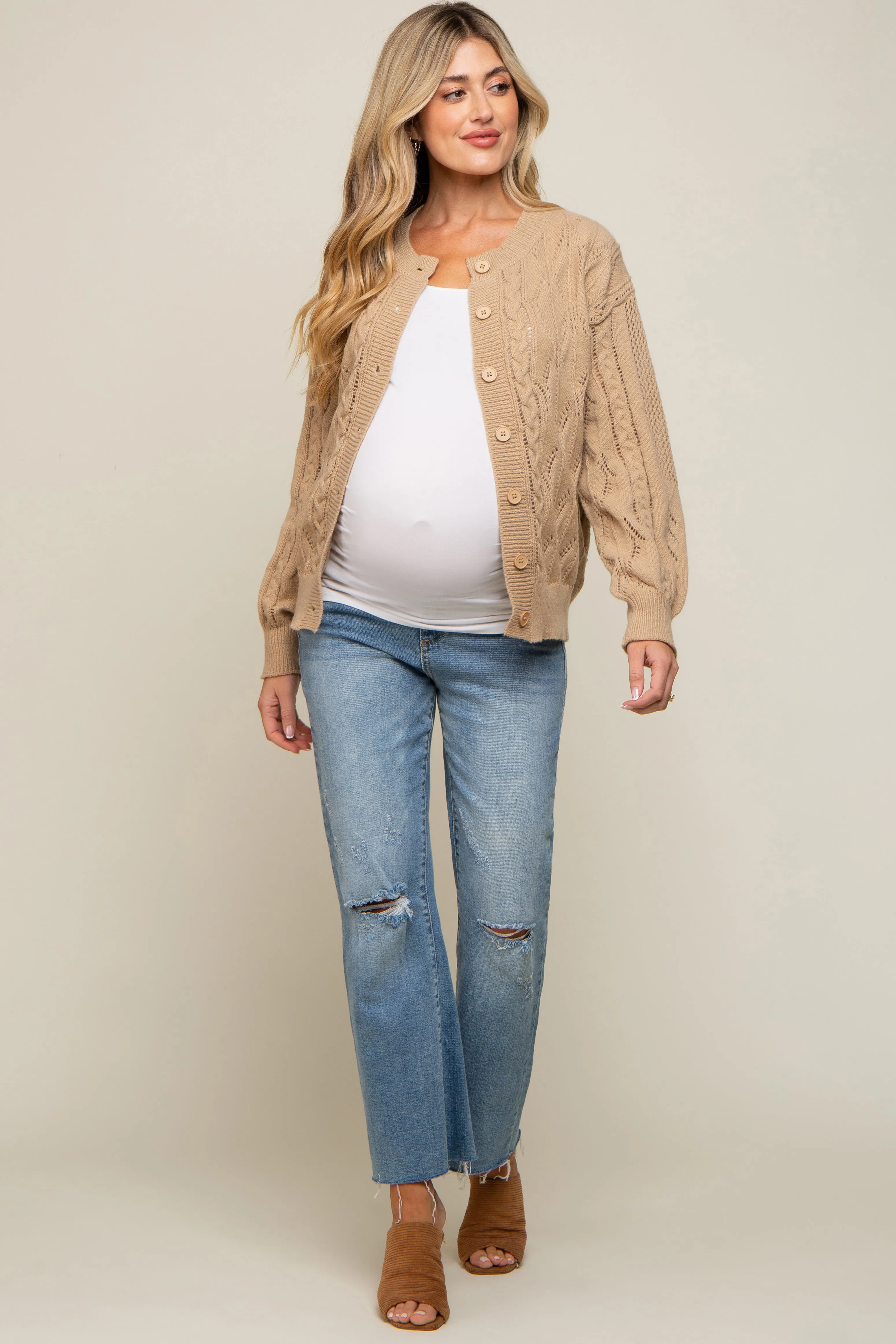 Beige Mixed Knit Maternity Cardigan sold by Pinkblush product image thumbnail 4