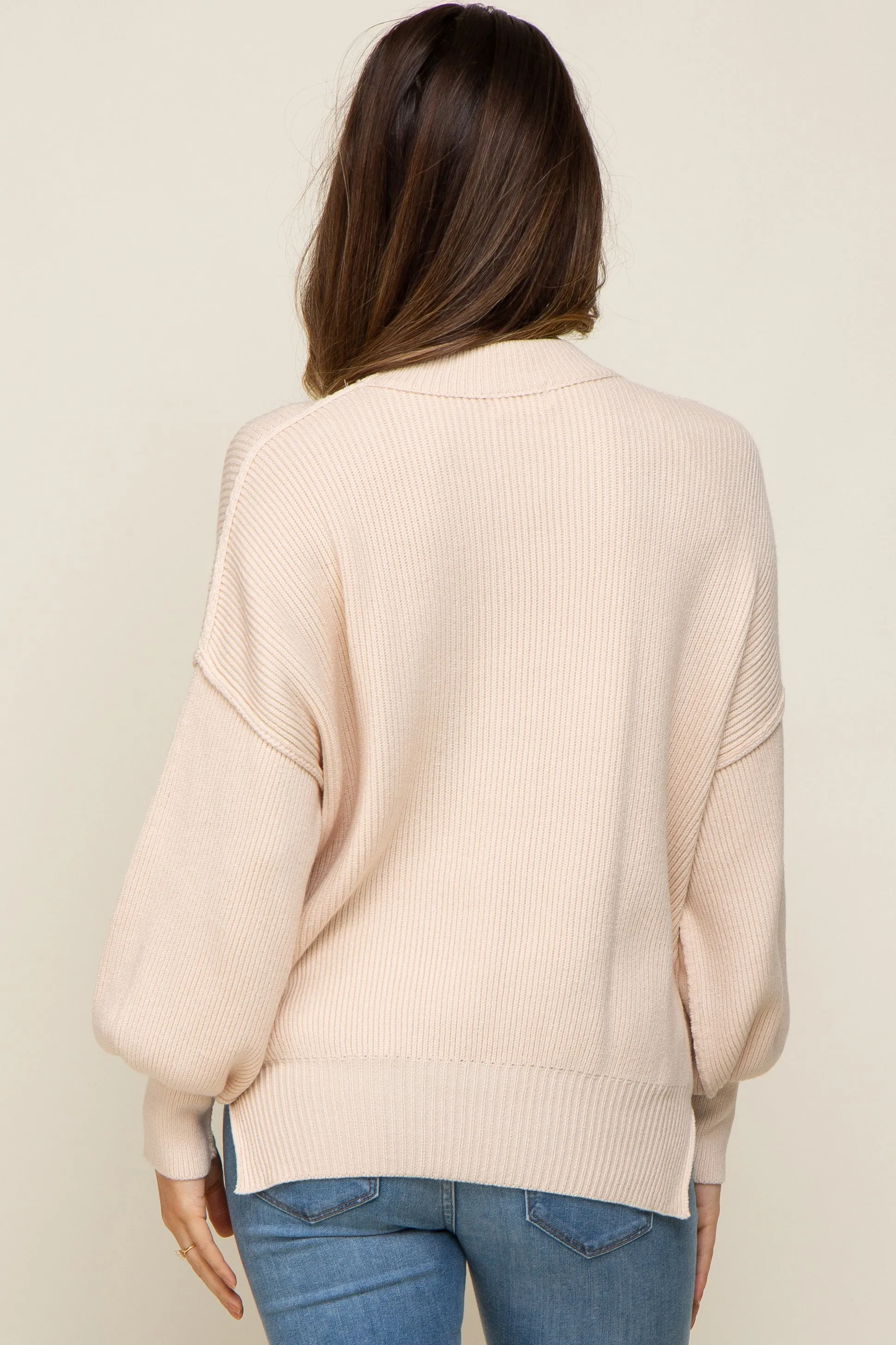 Beige Knit Mock Neck Maternity Sweater sold by Pinkblush product image thumbnail 3